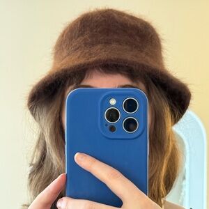 Vintage angora fuzzy dark brown bucket winter hat cozy and warm! USA